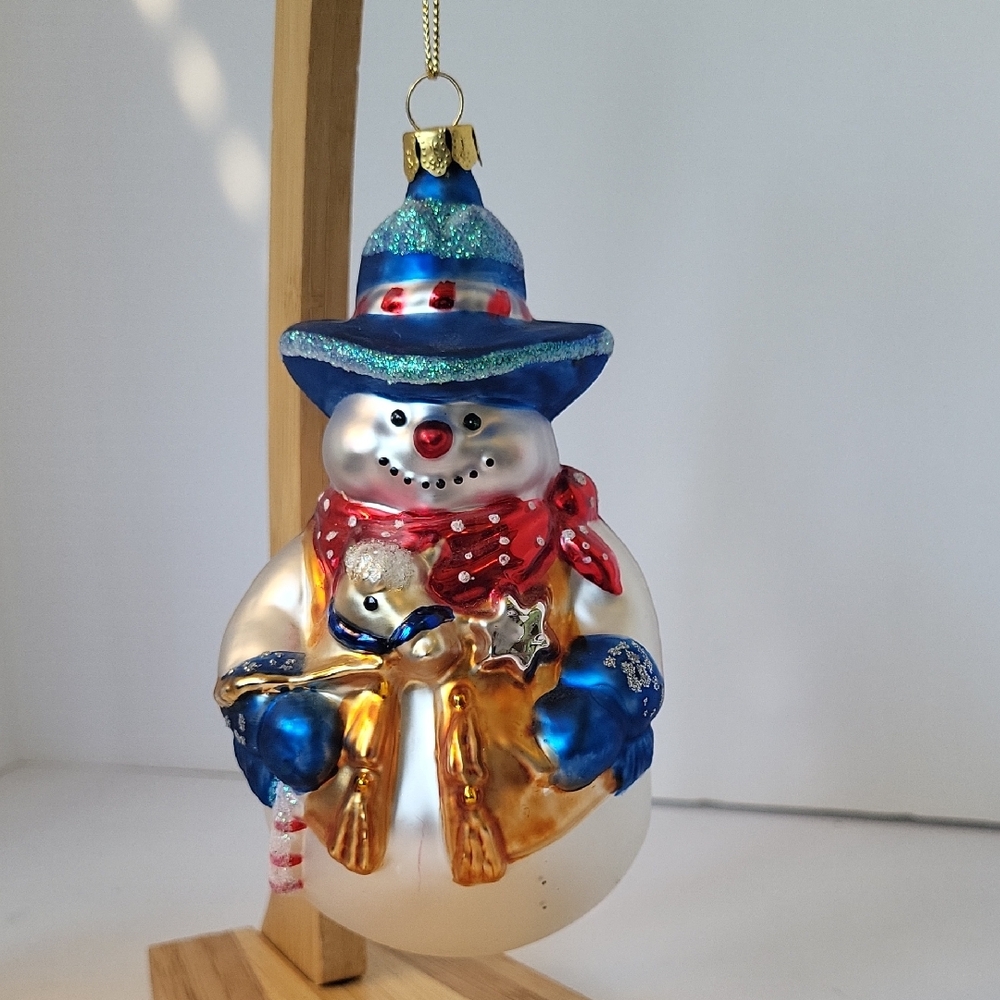 The Brass Key Cowboy/Sheriff Snowman Ornament Hand Blown Glass